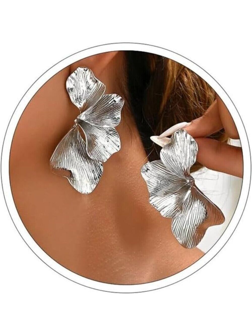 Big Statement Earrings Silvery Chunky Earrings for Women Trendy Large Flower